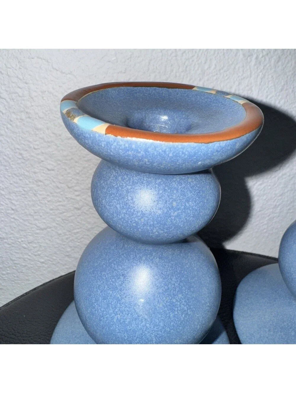 Dansk KW Portugal Blue Ceramic Candlestick Holders Pair Mid Century Modern 5.5”